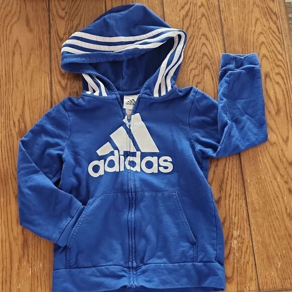 5/$15 Adidas royal blue hooded full front zippered sweatshirt kids size 6. - Picture 1 of 4